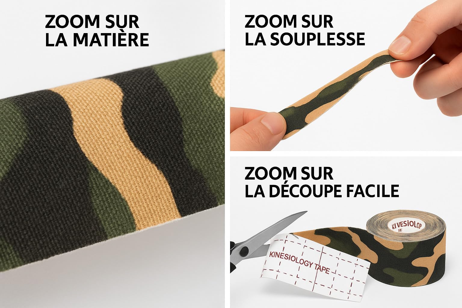 Bande kinesiologique 12 pieces - Kinesio Tape Sport Genou, Epaule, Cheville, Dos - Strapping Elastique Anti-Douleur, Waterproof & Hypoallergénique - Taping musculaire pour Tendinite, Entorce, Crossfit