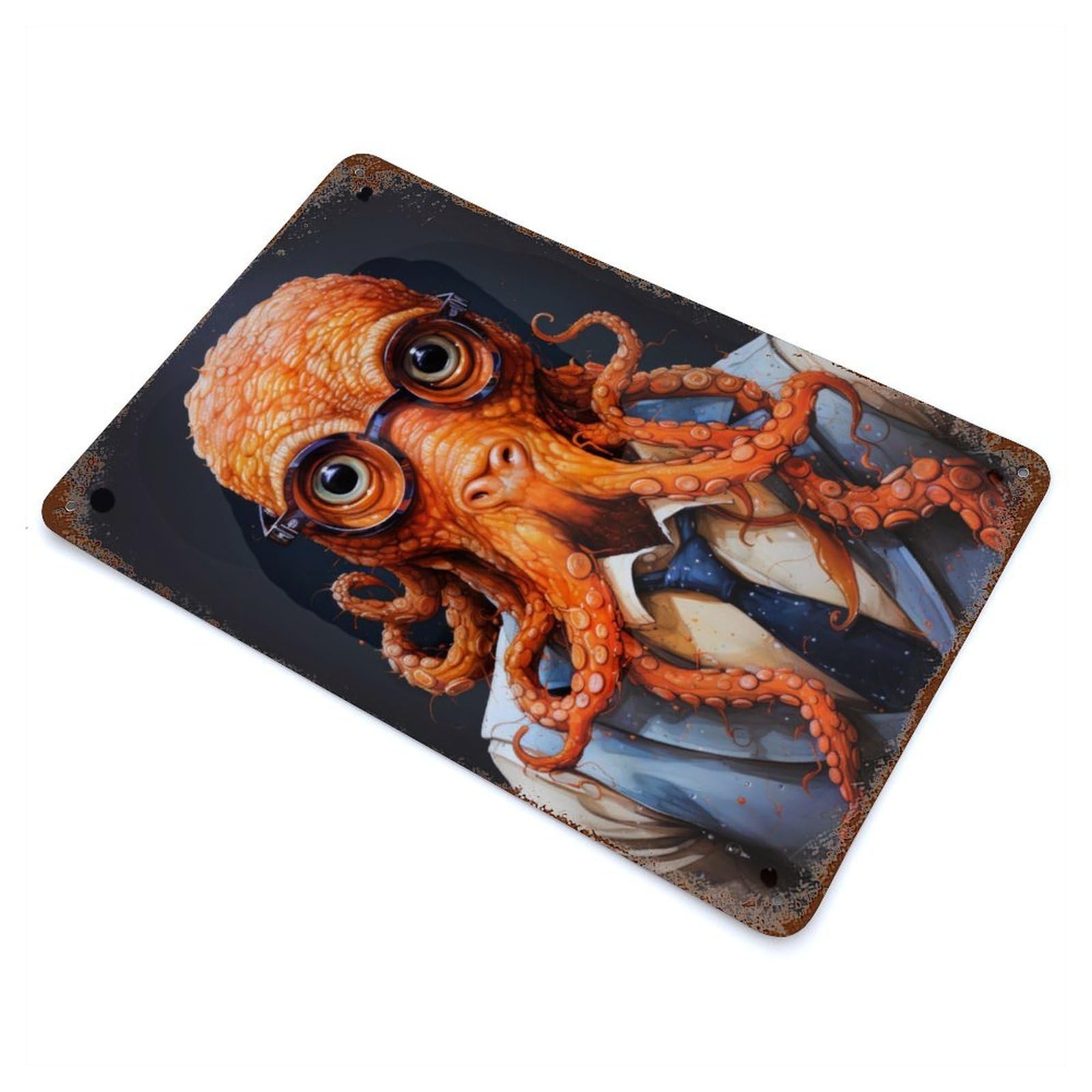 Rust Effect Animal Octopus Vintage Rust Metal Sign 11.8"x7.9", Vintage Wall Decor for Garage, Bar And Workshop Decor