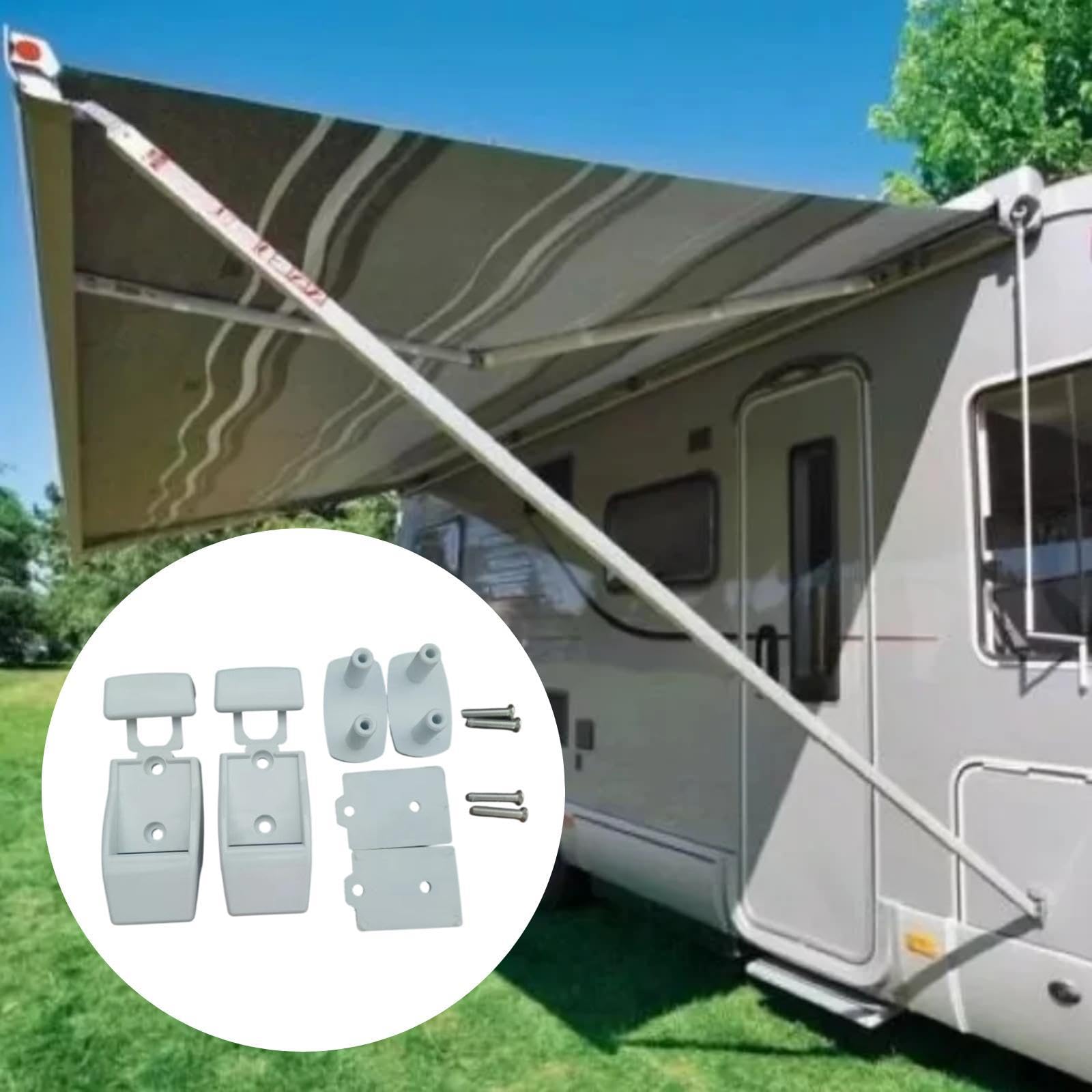 2 Stück Awning Leg Brackets Markisenbein Halterungen Zubehör Leicht Tragbar mit Widerstandsfähigem PP für Einfache Installation für Wohnmobil Urlaub O, Weiß