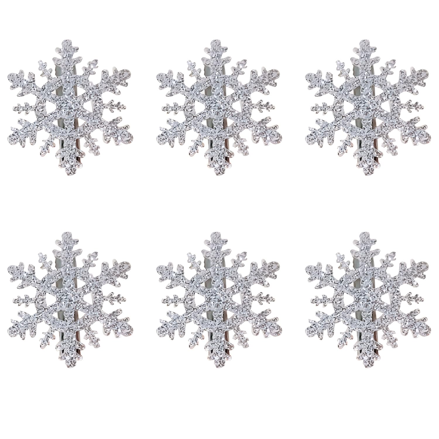 UNVOJL 6pcs Snowflake Hair Clips & Pins - Silver Glitter Bobby Pins - Xmas Hair Accessories, 1 count (Pack of 6)