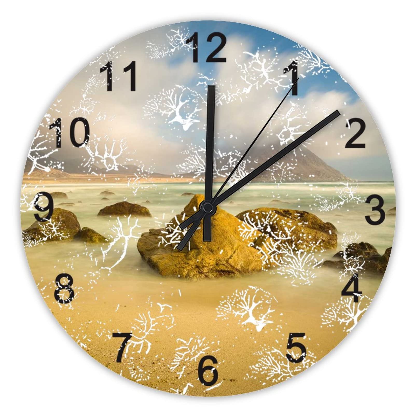 Horloge murale silencieuse pour chambre et cuisine grand modèle décoration plage et mer