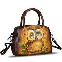 Genuine Leather Handbag for Women Hand Painted Top Handle Purse Retro Handmade Satchel Vintage Crossbody Hobo Bag