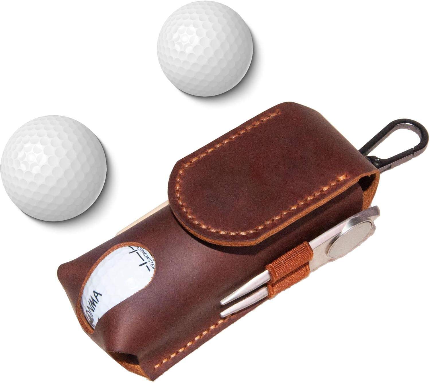 Personalized Golf Ball Bag, Custom Name Golf Bag & Tee Holder, Golf Pouch Bag Tees Holder Ball Pocket, Leather Golf Travel Bag, Christmas Gift,Great Golf Gifts (Pattern #1)