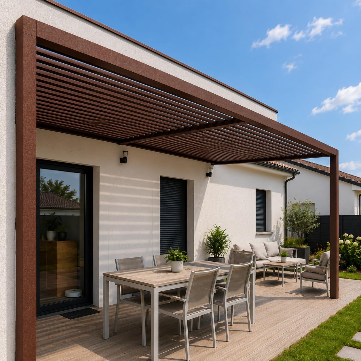 Mécanisme Lames Orientables 27 mm 100% ALU pour Pergola Bioclimatique SUNDIY MARRON CORTEN