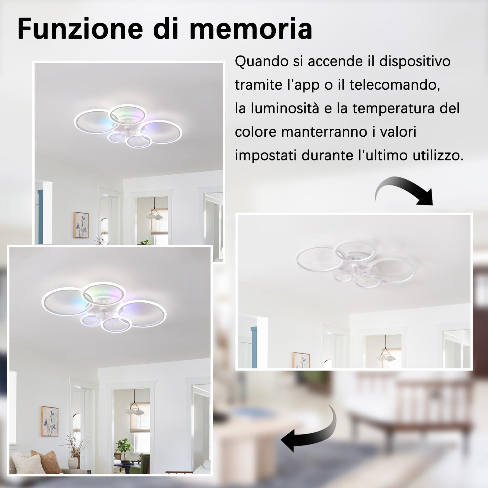 RGB Ventilatore da Soffitto con Luce Compatibile con Alexa 95cm | Reversibile Tempistica 6 Velocità,Dimmerabile Silenziosa Soggiorno Lampadario Ventilatore e Telecomando,Camera da Letto Sala