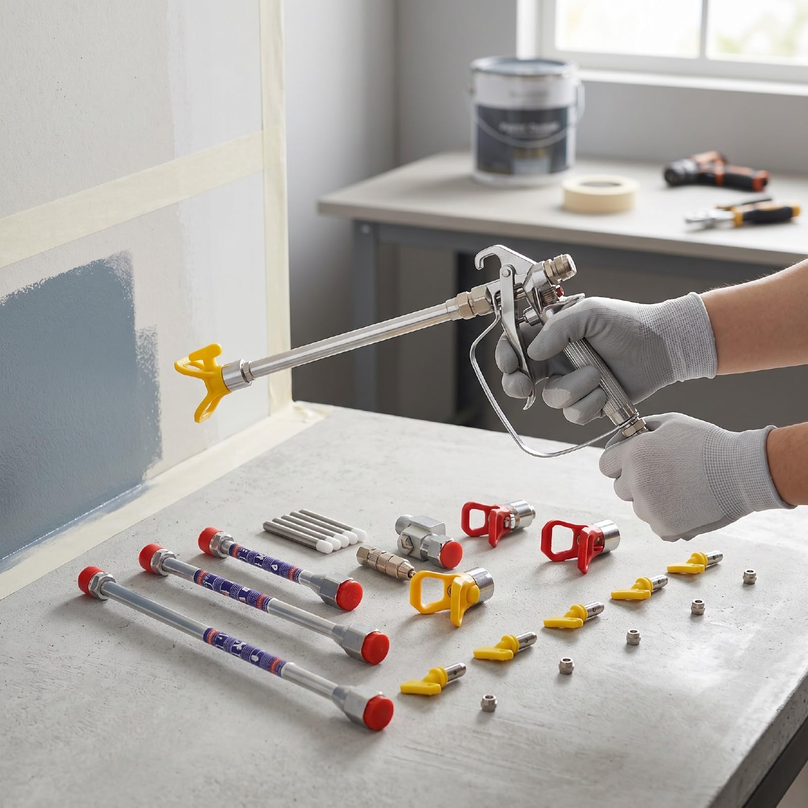 Luocute Kit de Varilla de Extensión para Pistola de Pintura Airless, con 5 Puntas Reversibles, para Uso en Interiores y Exteriores