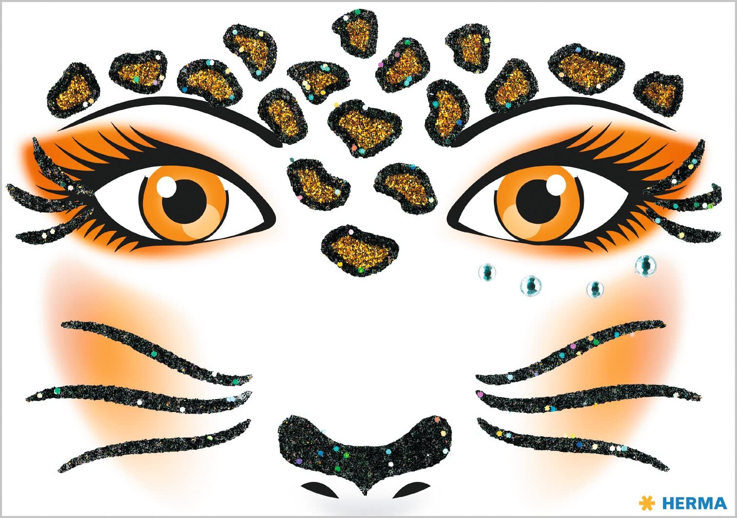 Herma 15303 Face Art Sticker Leopard Face Sticker Glitter Sticker for Carnival, Halloween, Dermatologically Tested