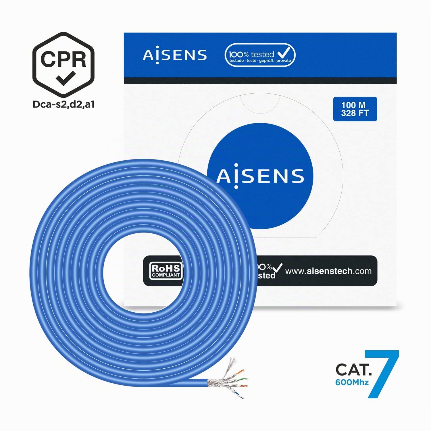 Aisens A146-0664 Bobina Cable de Red RJ45 Cat.7 S/FTP AWG23 LSZH CPR DCA 100m Azul
