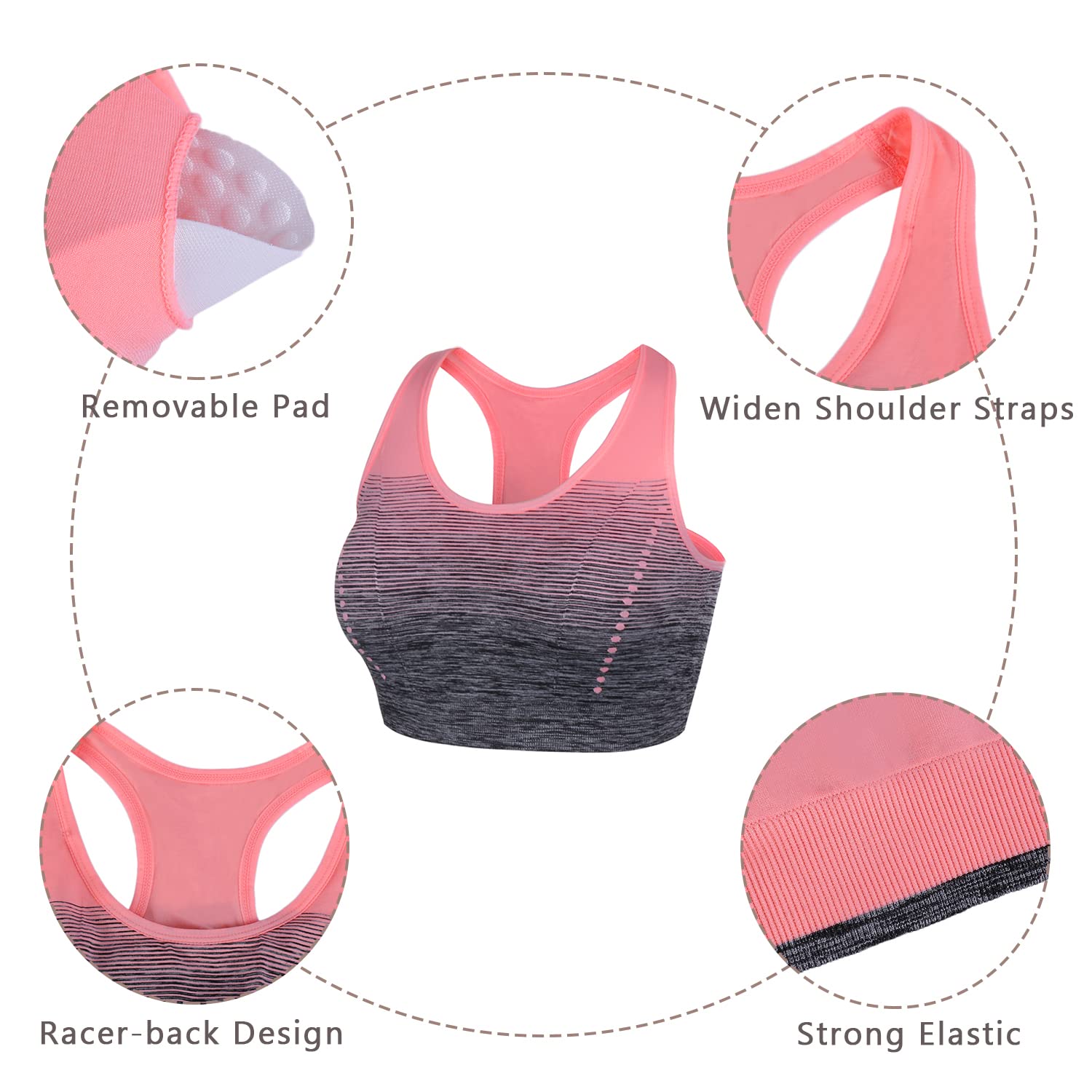 Sykooria Donna Reggiseno Sportivo Reggiseno da Allenamento Senza Ferretto Top Fitness Donna Palestra Imbottito per Ginnastica Yoga S-XXL