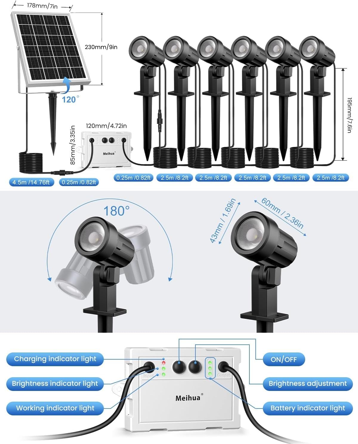 MEIHUA Lampy Solarne Do Użytku Na Zewnątrz Reflektorki RGB Do Ogrodu