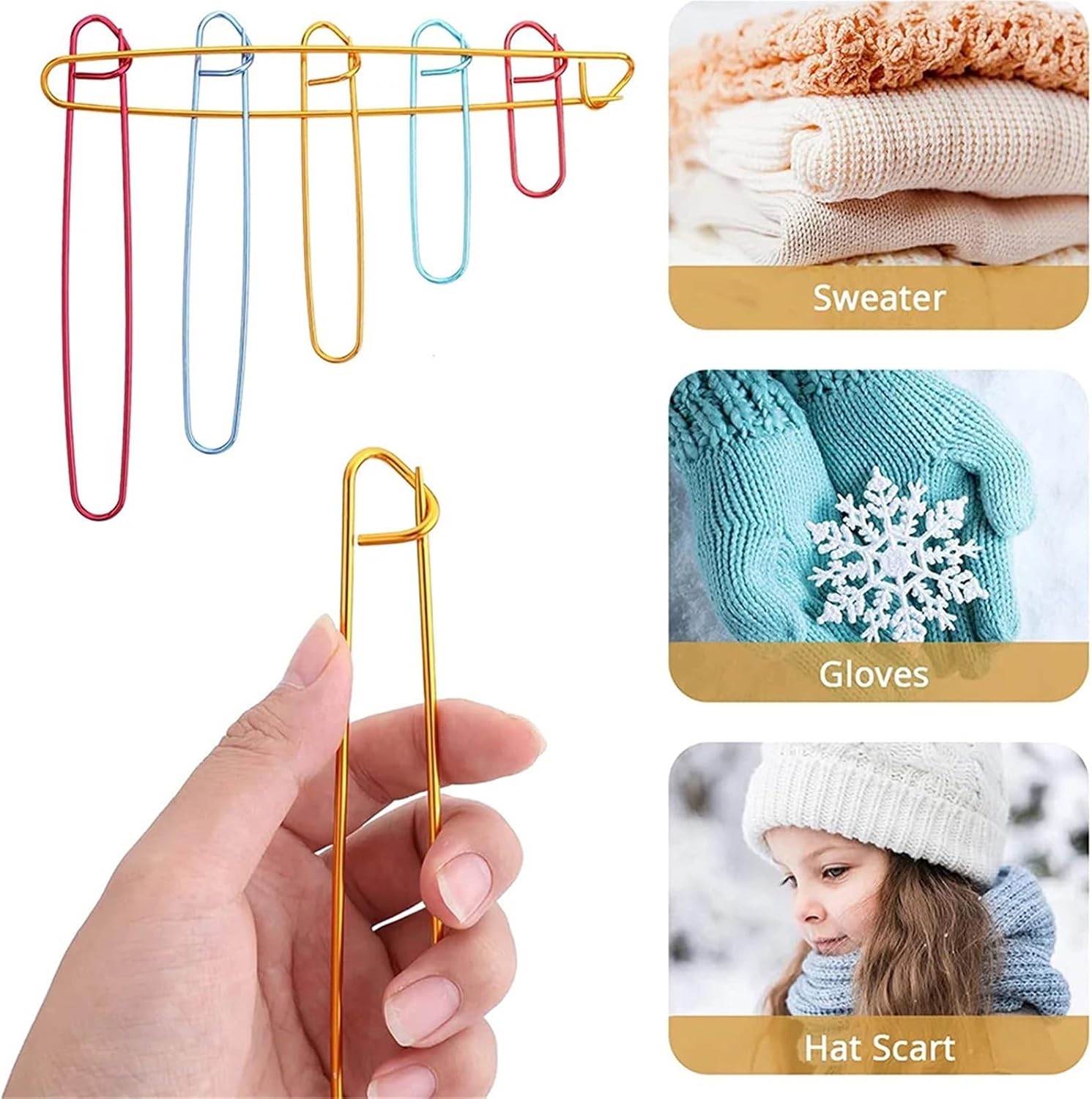 Aluminum Knitting Stitch Holders 30Pcs 6Size Knitting Stitch Holder Set Colorful Yarn Needles Practical Safety Pins for DIY Crochet Project