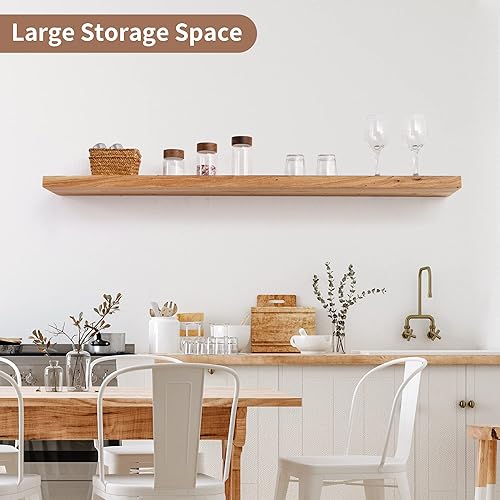 Miniatura 8 de Axeman Estantes flotantes de madera de olmo rústico para pared, estante de pared de 48 x 8 pulgadas de profundidad con soporte invisible, estantes