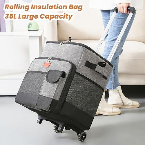 Miniatura 2 de Bolsa enfriadora con ruedas, enfriador con aislamiento rodante de 35 L, gran capacidad, portátil, suave, con ruedas, carrito enfriador a prueba de