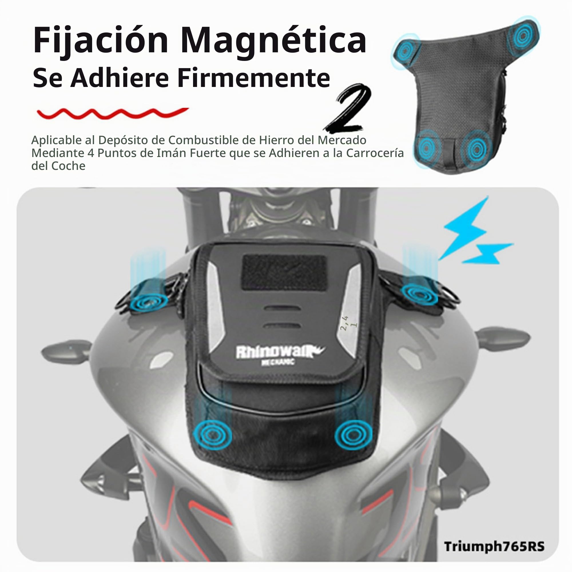 Rhinowalk Bolsa para depósito de motocicleta 2.4L con imán y correas – Bolsa para pierna, bolsa en el pecho, bandolera con compartimento para smartphone y funda impermeable