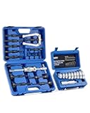 Bearing Press Kit & Blind Hole Collet Bearing Race and Seal Puller Extractor Kit, 26pc Bearing Remover & Installer Kit with 10 Split Collets 9 Driver Discs, Bearing Puller Set