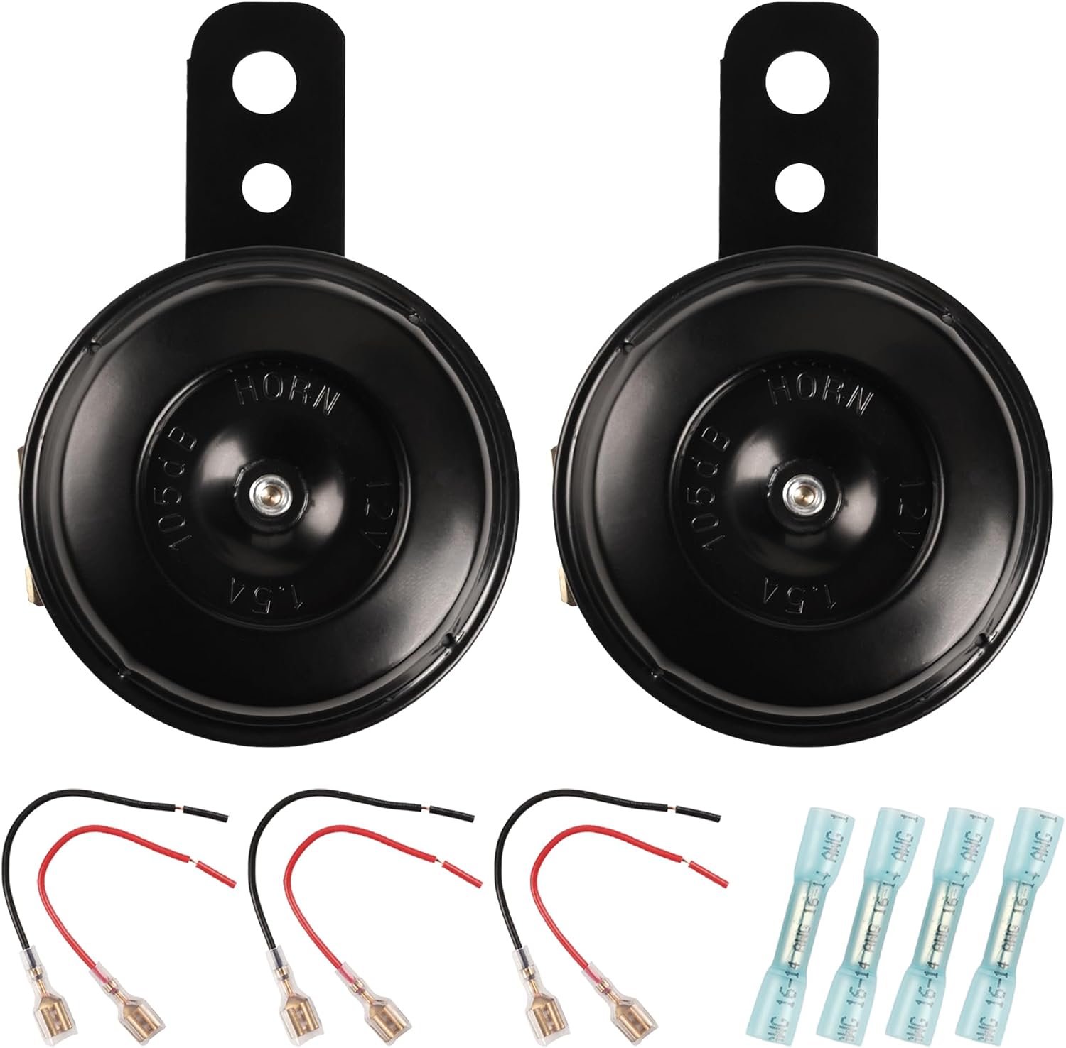 2 Pcs Disc Horn High Low Universal Motorcycle Electric Horns 12V 105 dB fit for most Passenger Cars, Vehicles, ATVs, Scooter, Dirt/Pocket Bikes & Tricycle, 63 mm