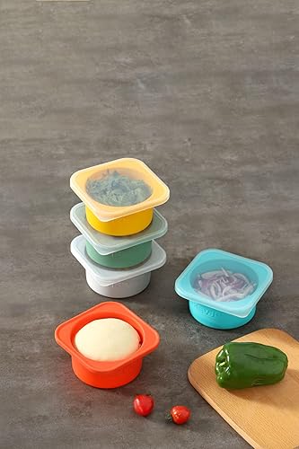 Miniatura 3 de Recipientes apilables de silicona para masa de pizza con tapas, porción de 16.9 fl oz, paquete de 6 (1 amarillo+1 verde+1 azul+1 gris+1 gris