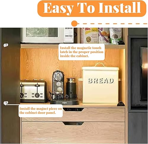 Miniatura 5 de Paquete de 2 pestillos magnéticos táctiles para gabinete, cierres magnéticos para abrir, herrajes para gabinetes de cocina, cajones, armarios,