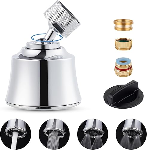 Hygie Rinse Cabezal de repuesto para grifo de fregadero de cocina, accesorio rociador de 4 rociadores con 2 juntas de bola, giro de ángulo grande,