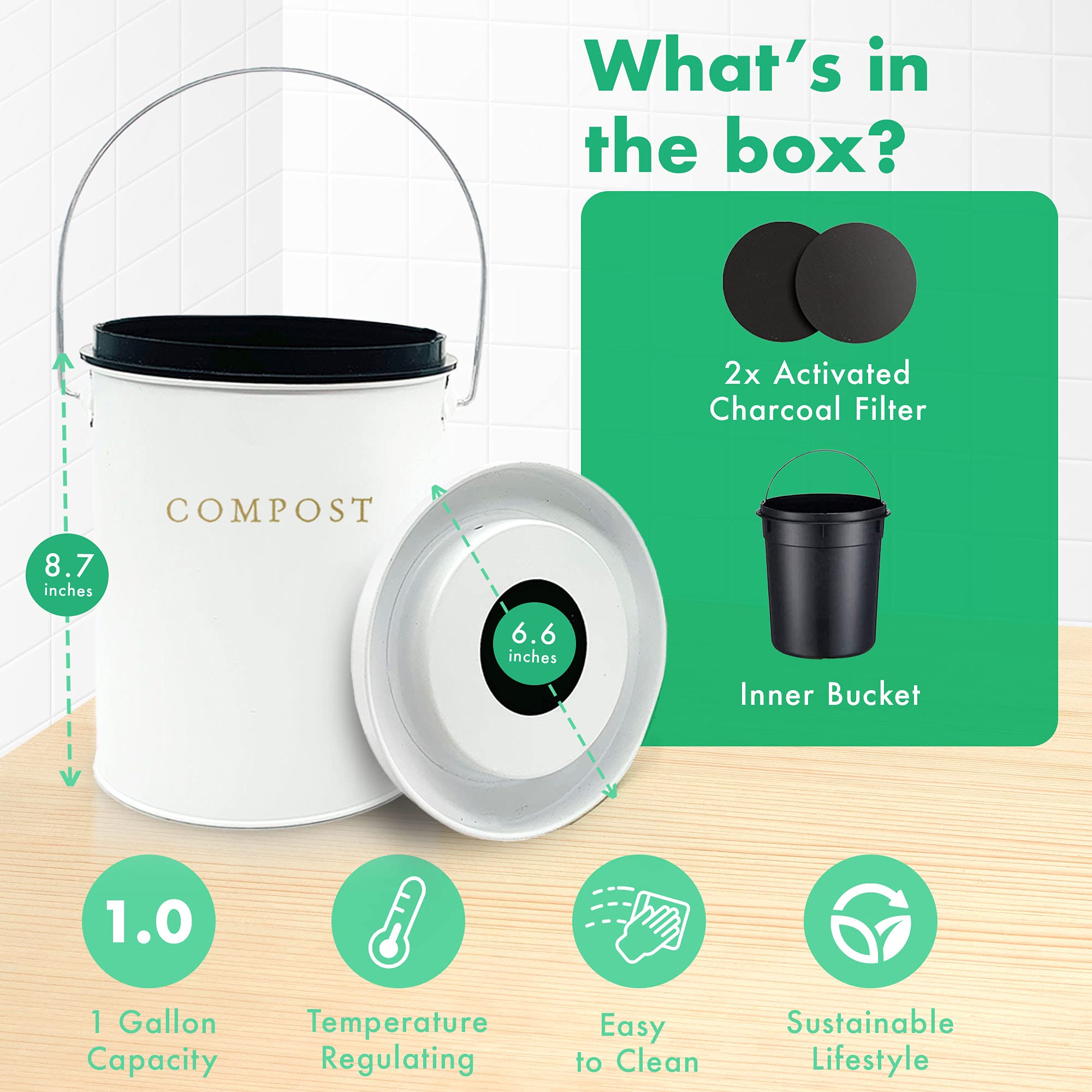 Compost Bin Kitchen Counter, Kitchen Compost Bin, Countertop Compost