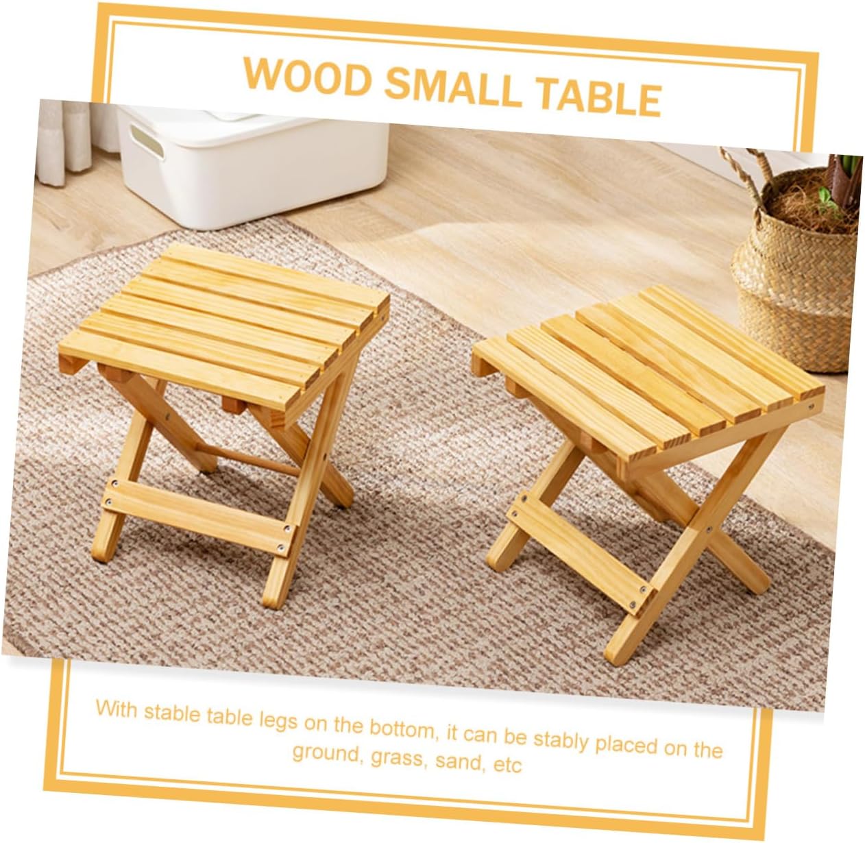 Wood Small Square Folding Side Table Portable Outdoor Serving Desk for Stand Beach Picnic Camping Smooth Edges Wood Construction
