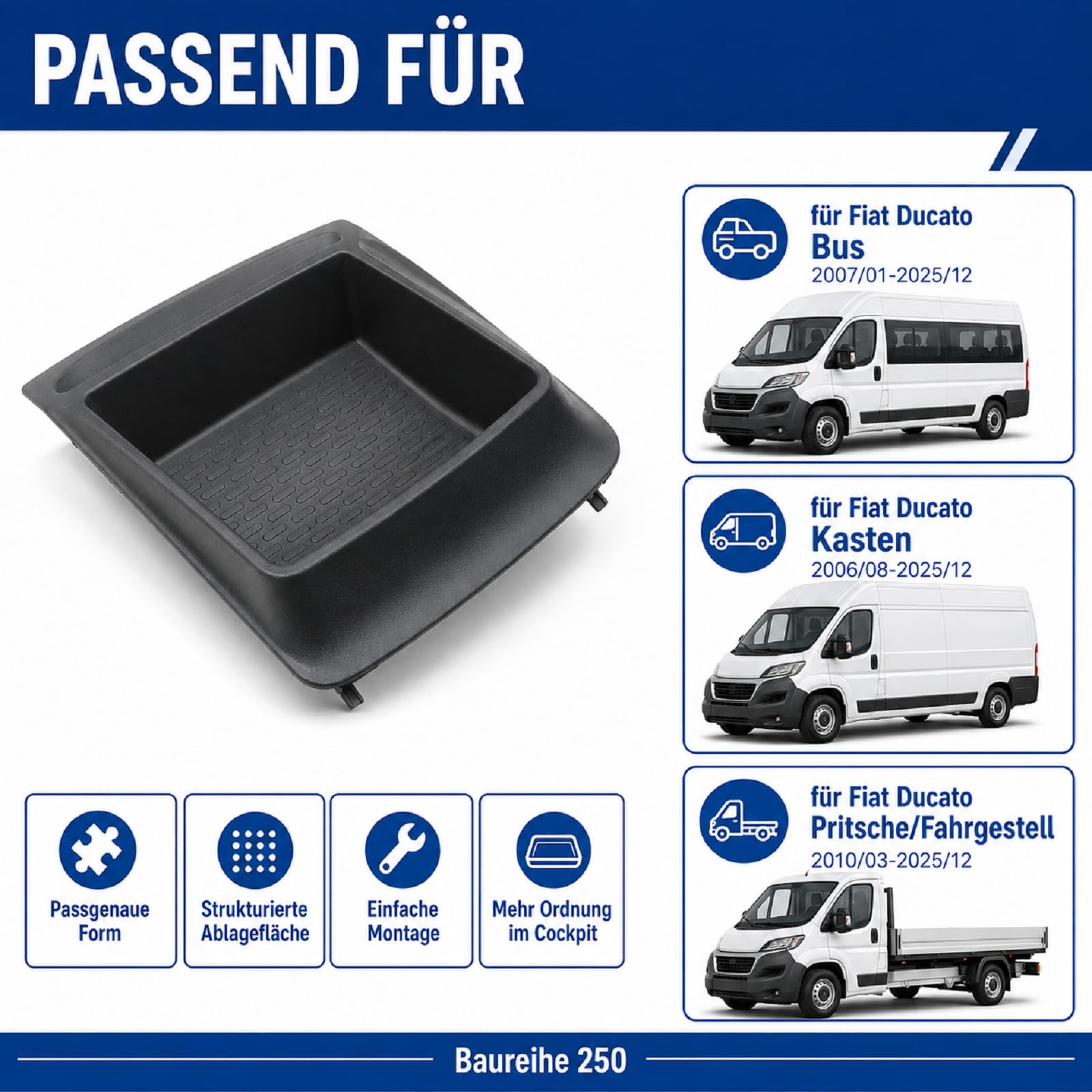 Ablagefach Ablage Armaturenbrett Kompatibel Mit FIAT Ducato Bus Kasten 250 2006-2025 Aufbewahrungsboxmatten 735699812