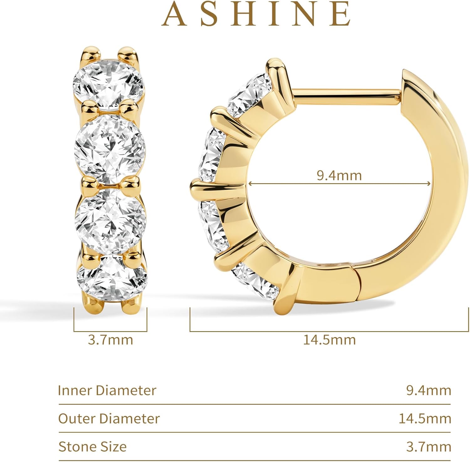 ASHINE 14K Gold Plated 925 Sterling Silver Post Pave Cubic Zirconia Hoop Cuff Huggie Earrings Jewelry for Women Girls - Image 5