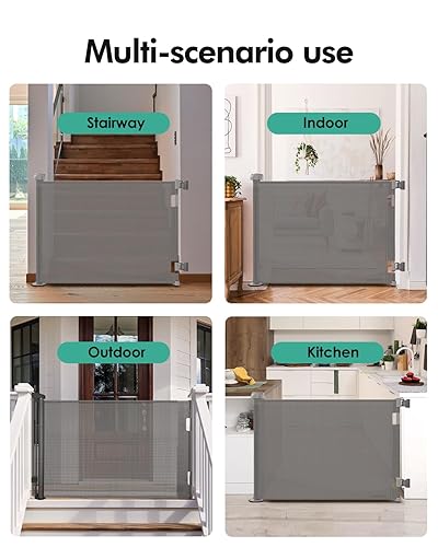 Miniatura 2 de Puertas retráctiles para bebés, puerta de malla para perros, 33.6 pulgadas de alto, se expande a 55 pulgadas de ancho, ajuste esencial de seguridad