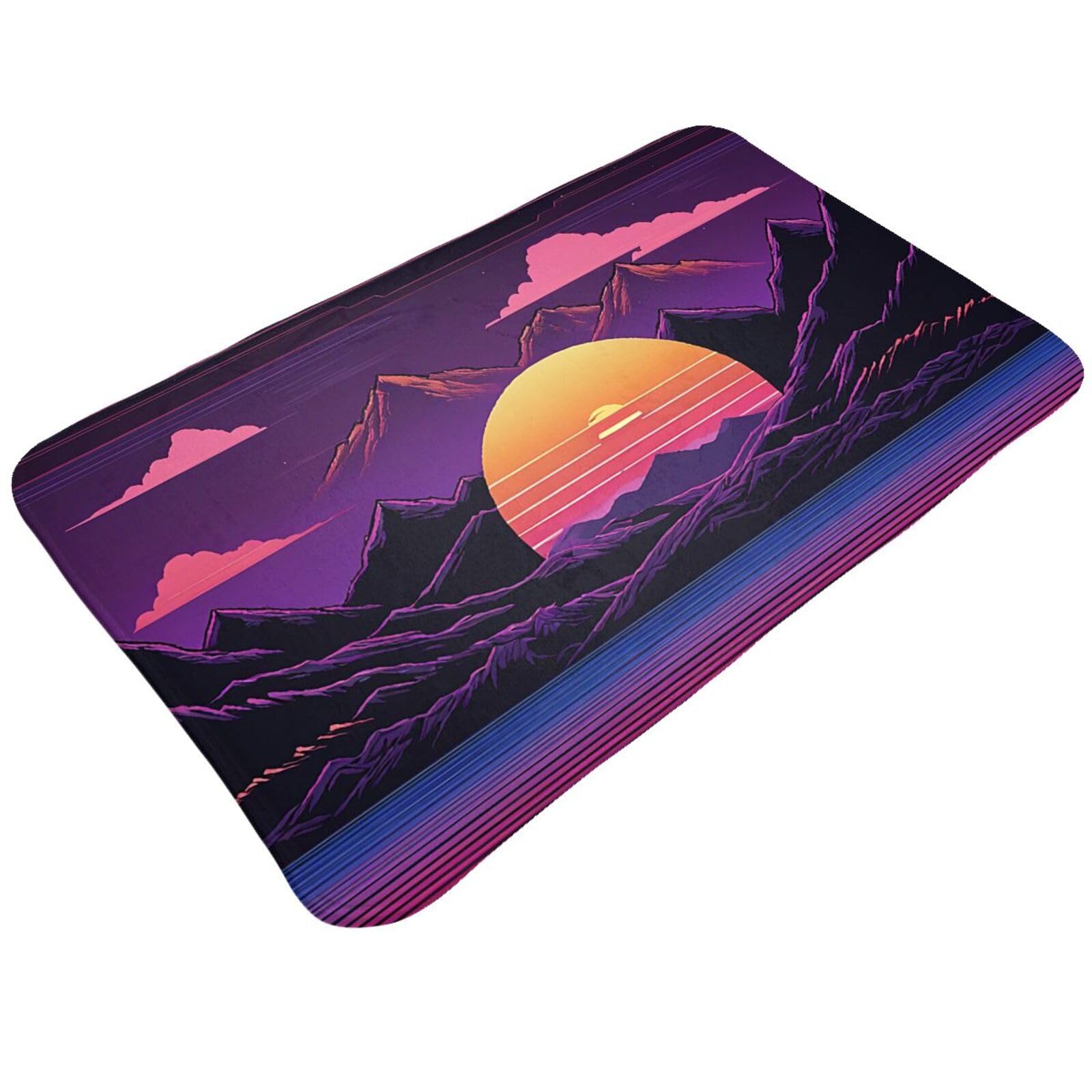 Retrowave Pictures Print Living Room Bathroom Kitchen Anti Slip and Absorbent Carpet, Indoor Entrance Door Muddy Floor Mat, Ultra Soft Washable Carpet 21x31.5 Inches