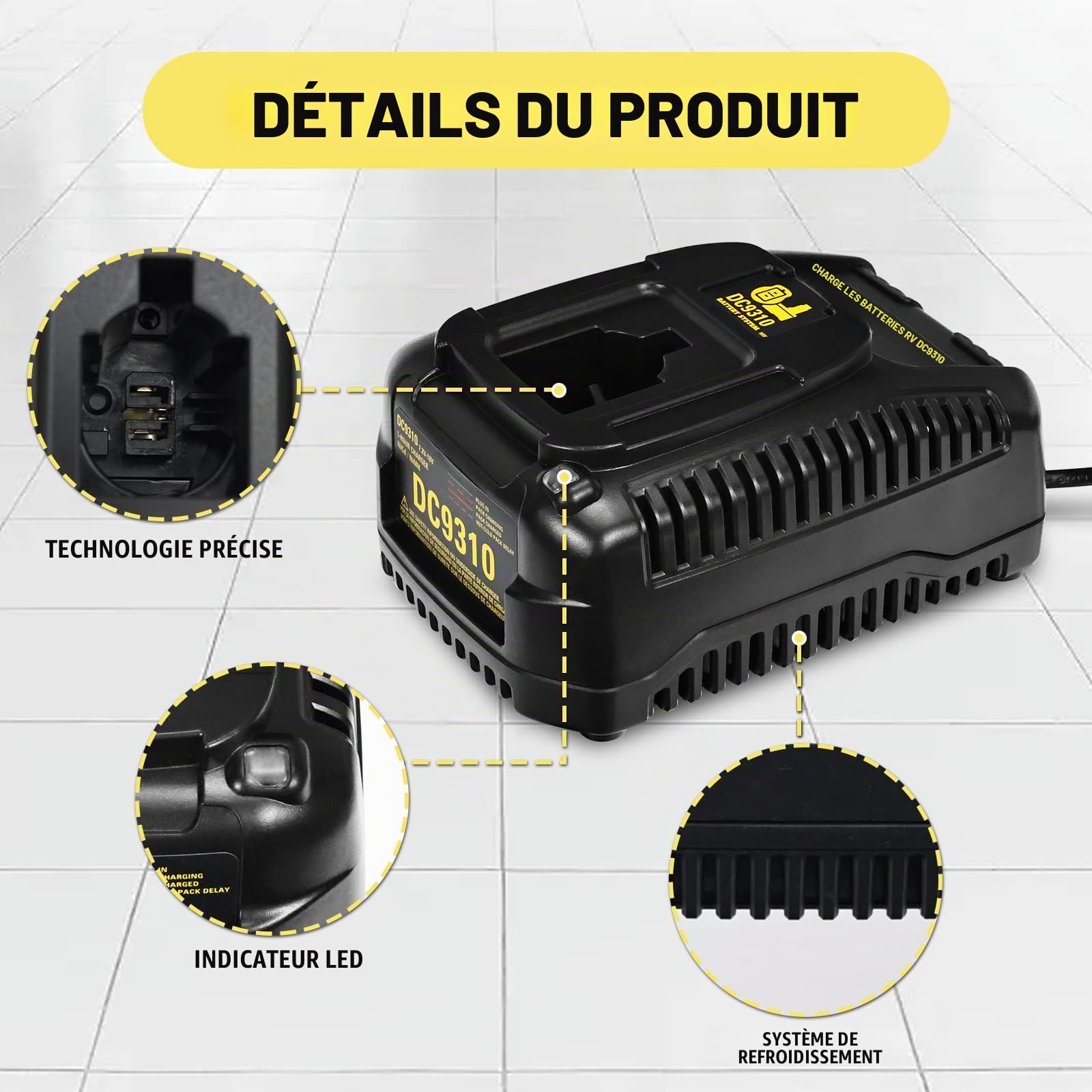 Chargeur Rapide de Batterie/Chargeur de Batterie pour Dewalt DC9310 Chargeur 7.2V-18V NI-CD NI-MH DW9057 DC9071 DC9091 DC9096 Batterie