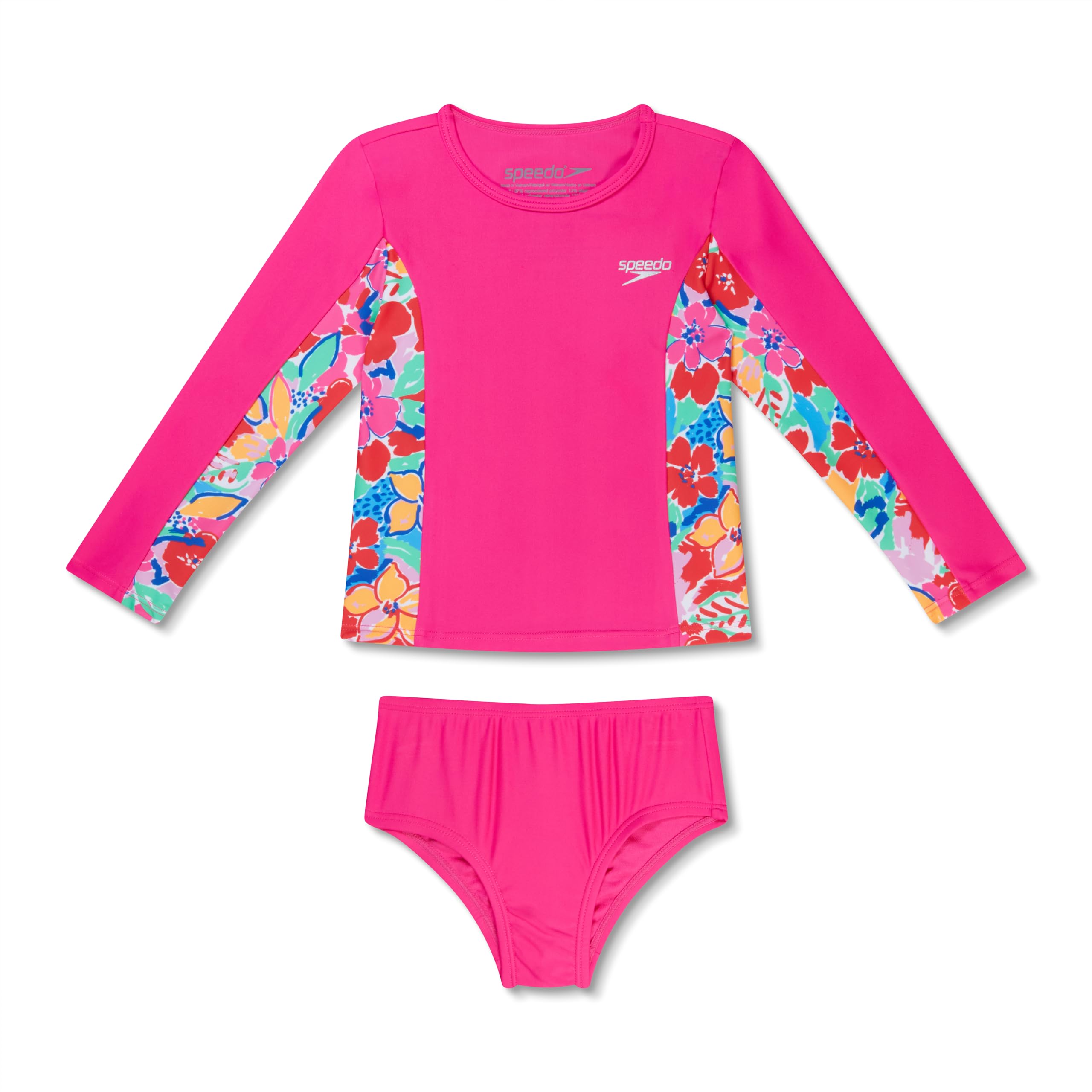 Speedo Girls' Uv Swim Shirt Long Sleeve Rashguard Set, Flare Pink