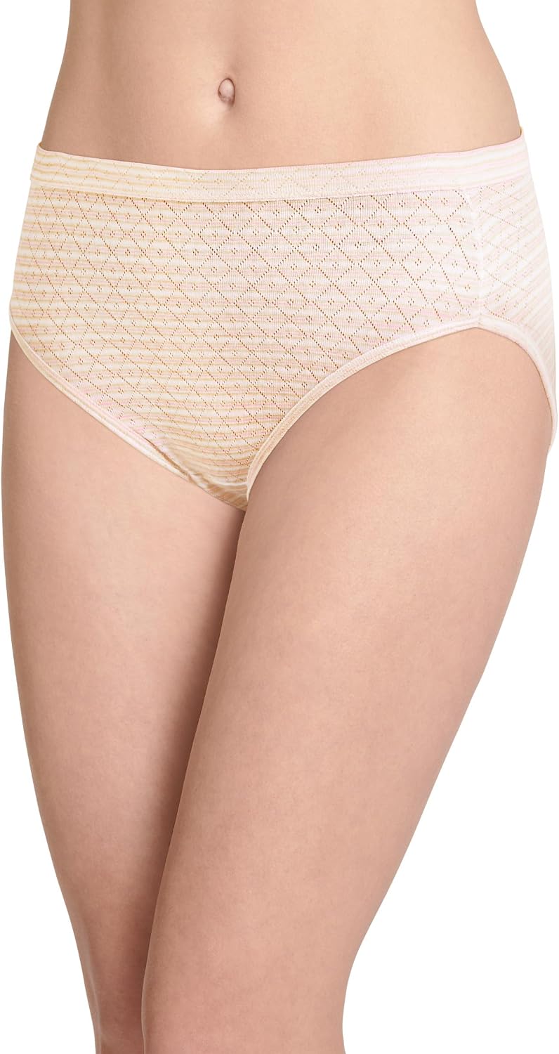 Jockey Women's Underwear 100% Cotton Elance Breathe French Cut - 3 Pack, Whisper Stripe/Sheer Peach/Light, 7