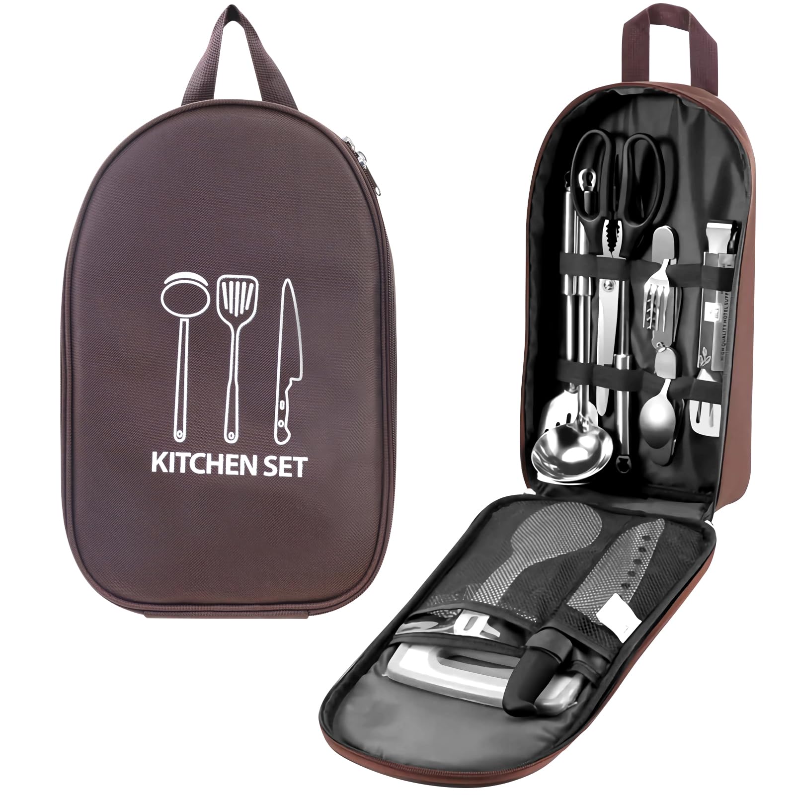Organiseur d'ustensiles de camping, sac de rangement à suspendre, sac de rangement portable Oxford pour couverts de voyage pour pique-nique, barbecue, camping, randonnée, camping, Moderne