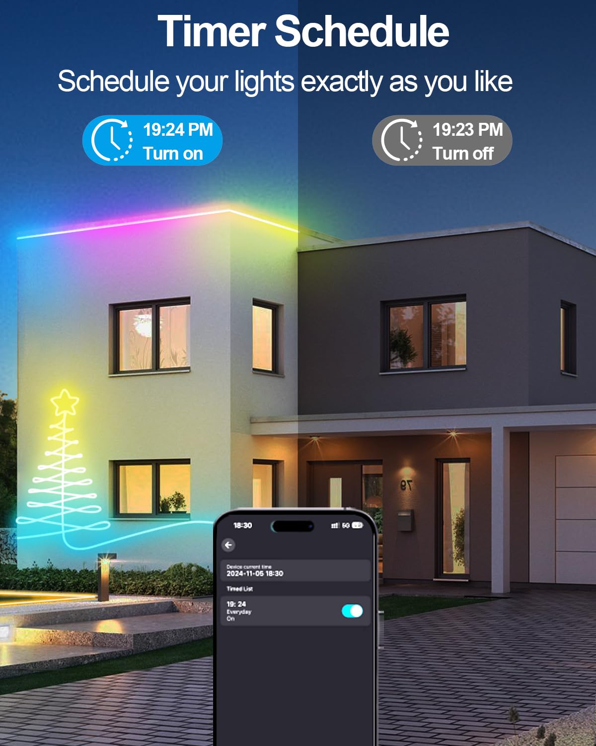 Inteligentne neonowe światła linowe USB, 16,4 m, RGB, LED, zmieniające się kolory, ze sterowaniem aplikacją, wodoodporne taśmy neonowe, wodoodporne, DIY, elastyczna synchronizacja muzyki do pokoju