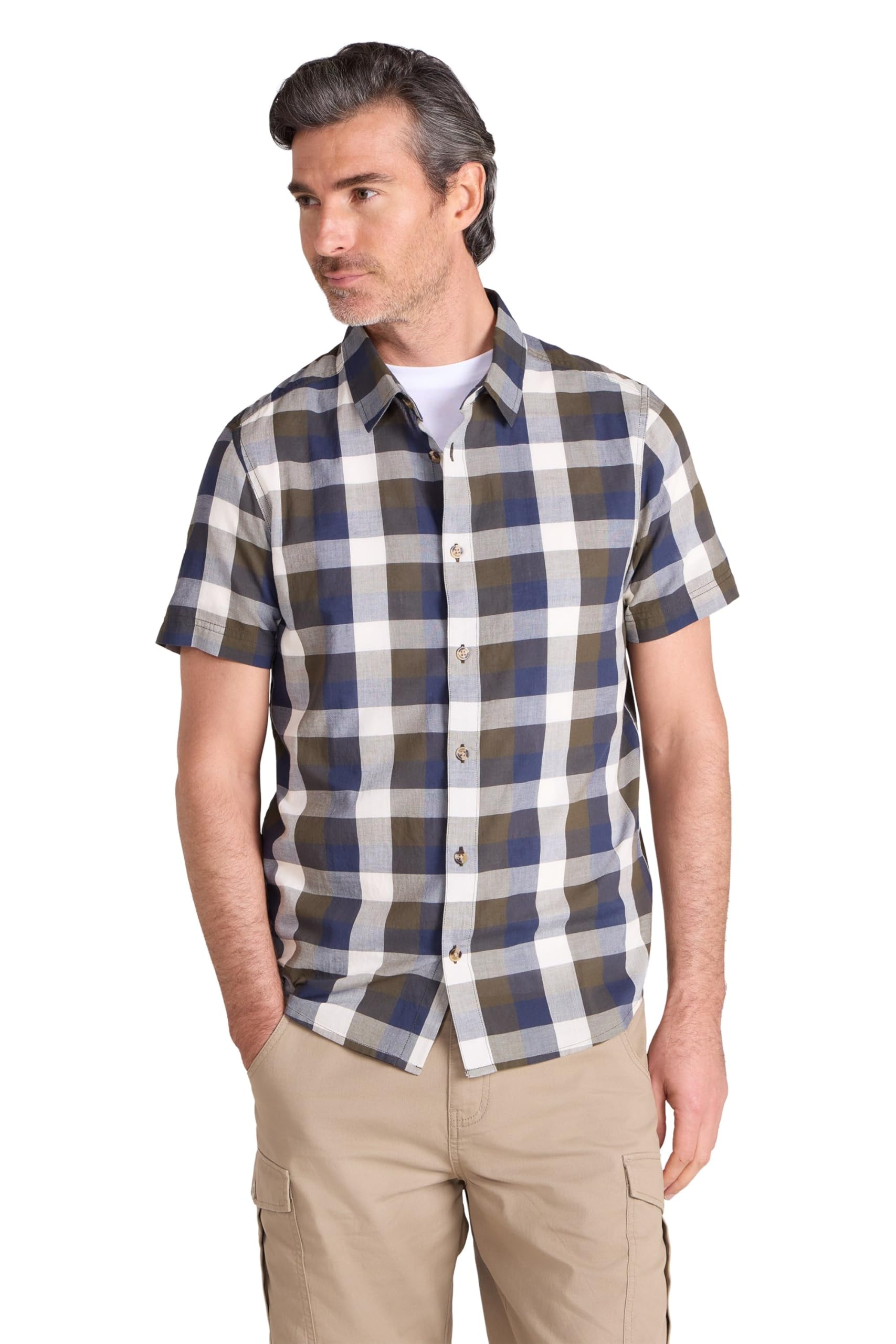Mountain Warehouse Weekender Short Sleeved Mens Shirt - 100% Cotton Shirt, Lightweight Casual Top, Breathable, Comfortable - Spring Summer, Walking, Camping Khaki S