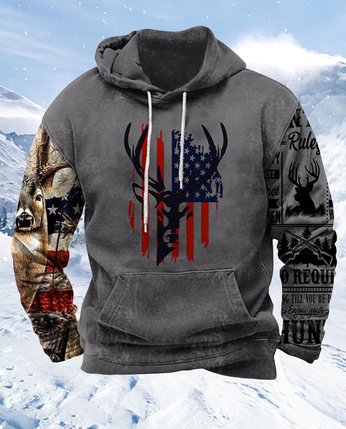 Western Hoodie for Men Aztec Cowboy Printed Drawstring Pullover Hooded Sweatshirt Mens Comfy Fleece Sweatshirt - Image 5