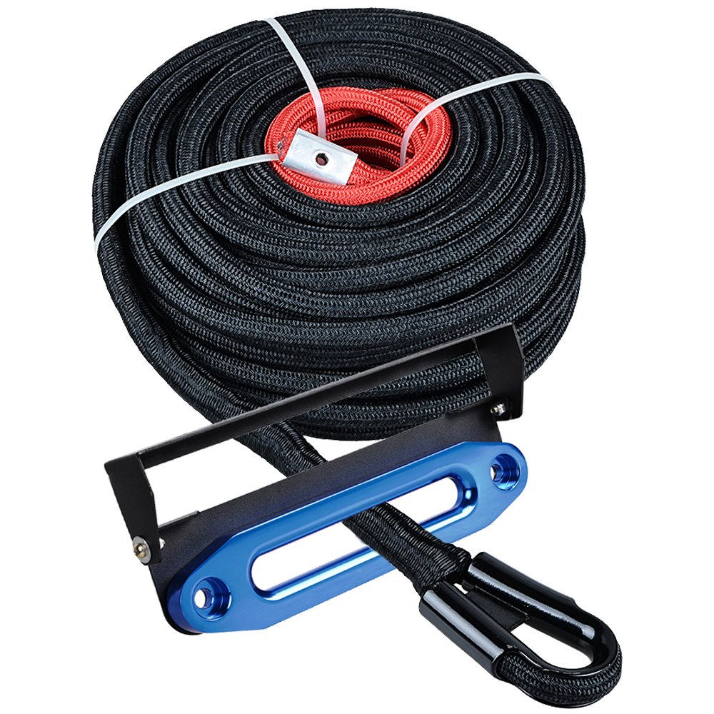 amopacorp Black 85 feet x 3/8 inch Synthetic Winch Rope with All Rock Heat Guard and 10