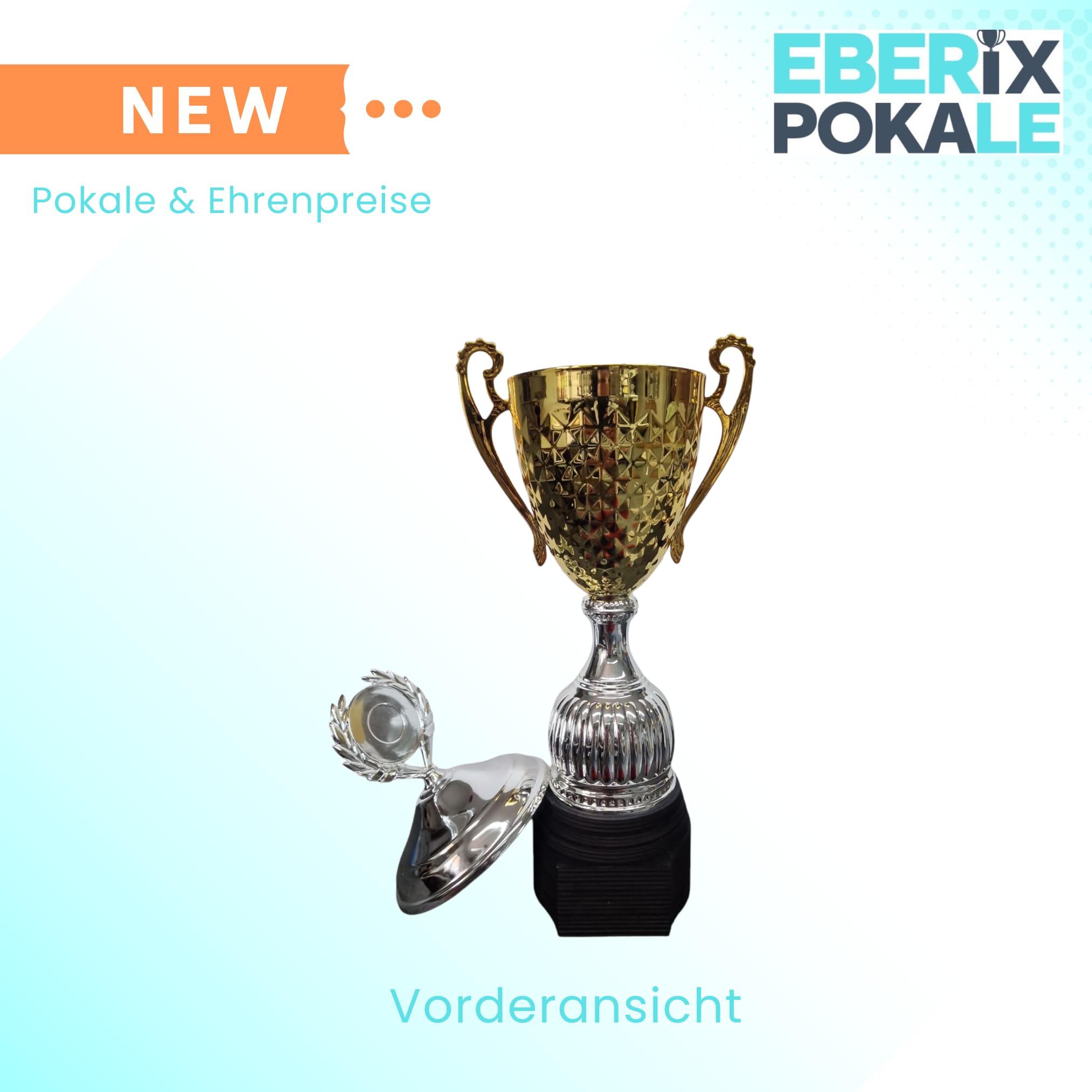EBERiX · Athena oder Ares Wanderpokal · Wanderpokal mit Gravur · Eleganter Metallpokal mit Deckel & Holzsockel · 46 cm Höhe · Inkl. Gravurschild · personalisierbar