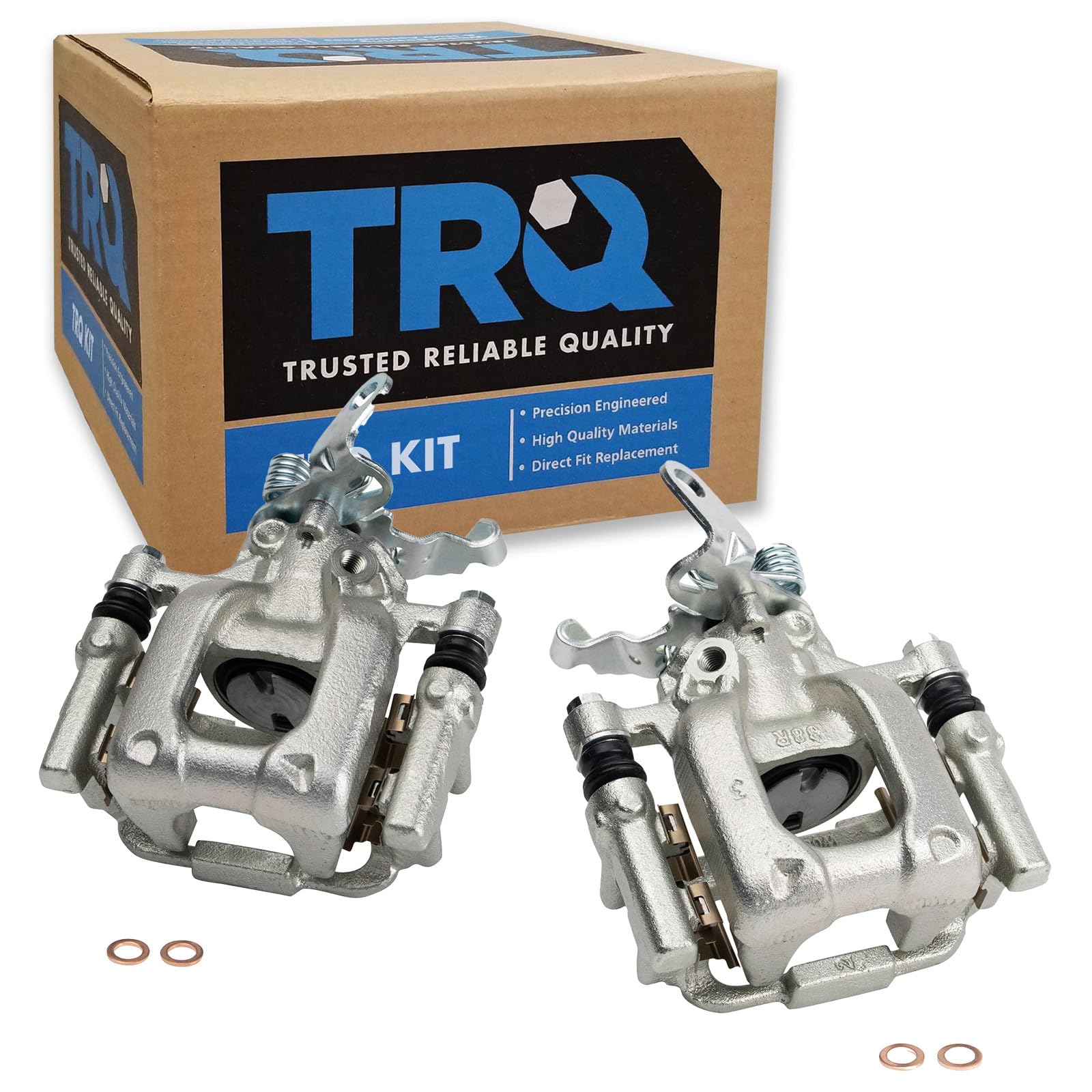 TRQ Rear Brake Caliper Set Zinc Coated Brackets Hardware