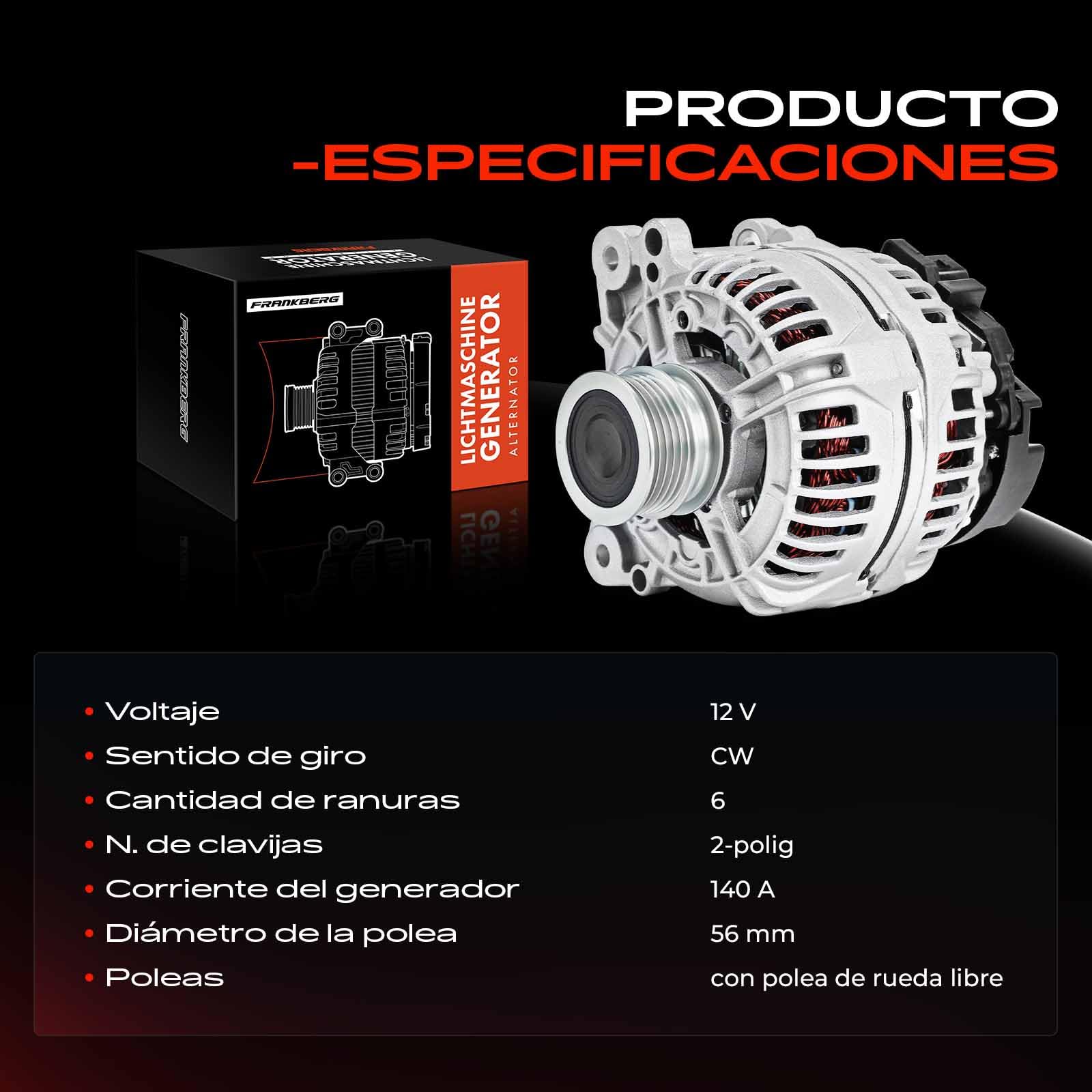 Frankberg Alternador Alternador con Polea de Rueda Libre Compatible con Golf VI 5K1 1.6L T.i.g.u.a.n 5N 1.4L T.i.g.u.a.n 5N 2.0L Golf VI 5K1 2.0L T.o.u.r.a.n 1T1 1T2 1.4L Replace# 0124525062
