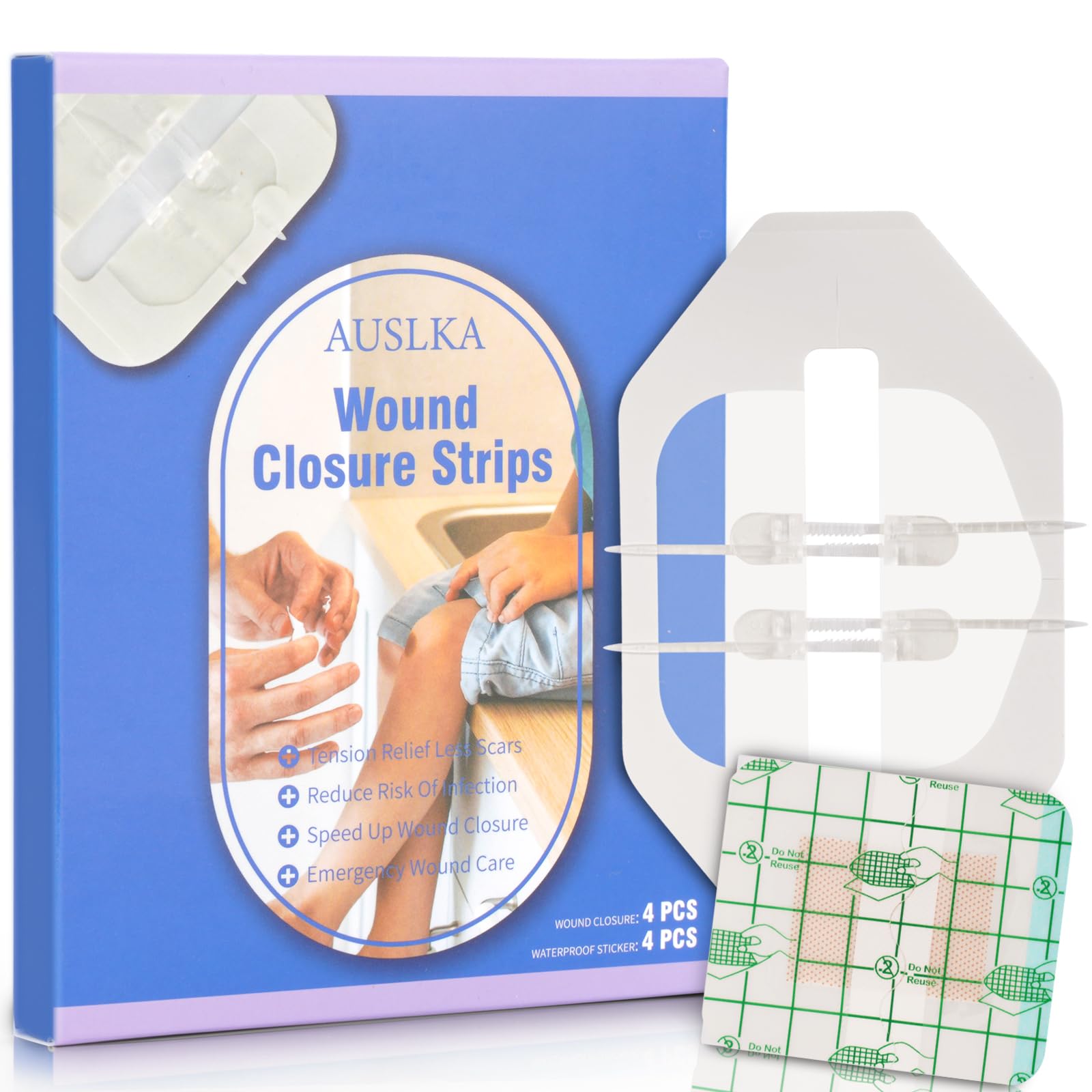 AUSLKAMedical wound closure strips, assorted, 8/pack, 8 pieces (1 pack)