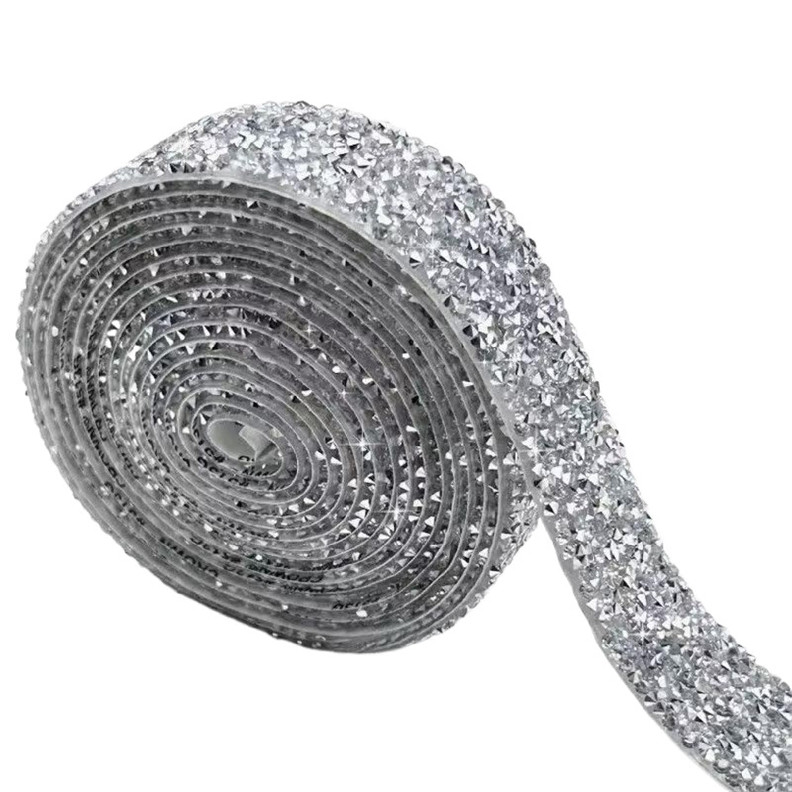 Glitter Tape, DIY Self Adhesive Rhinestone Sticker Diamond Ribbon Strip Roll Home Crafts Multicolor 1-3cm(Silver,3cm)