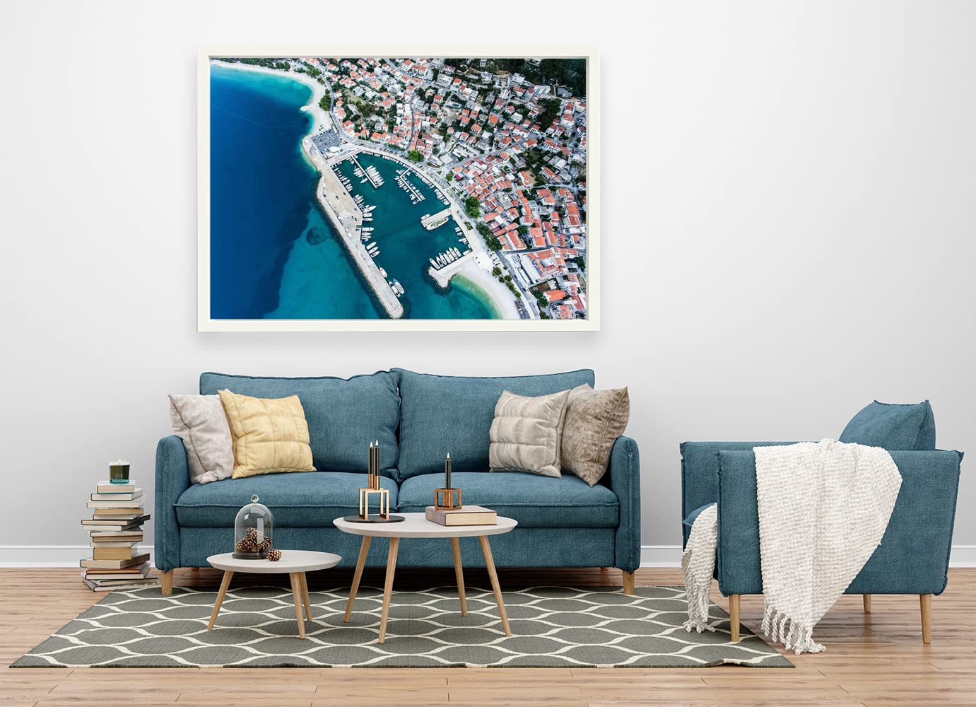 VERRE ART White Floater Framed Canvas - Wall Decor for Living Room, Bedroom, Office, Hotels, Drawing Room (60in X45in) - Baska Voda Beach