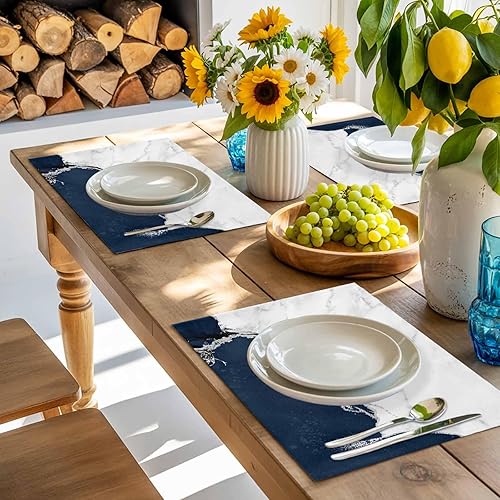 Miniatura 8 de Juego de 6 manteles individuales de tela de arpillera tejida lavable para mesa de comedor cuadrada/rectangular/redonda/ovalada, estético, blanco,