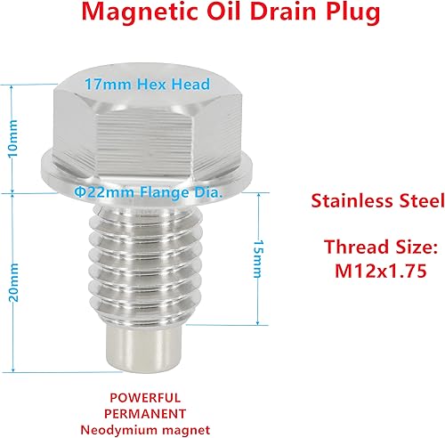 Miniatura 10 de Dsnaduo 1 tapón magnético de drenaje de aceite de acero inoxidable M14x1.0.197 in para Honda Accord Civic CR-V Odyssey, Acura Ford GM Mazda Hyundai