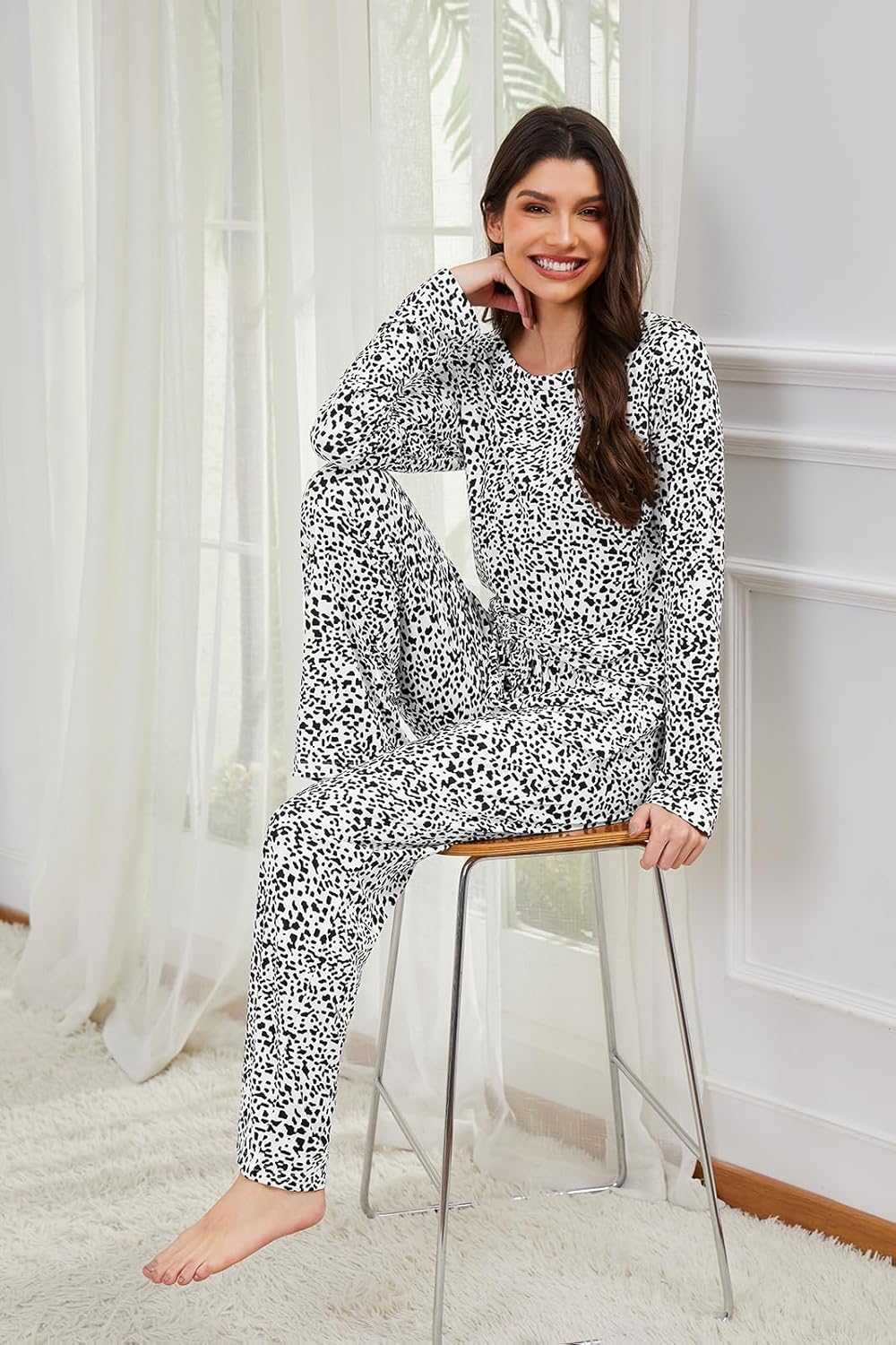 Xelky 2 Pack Womens Pajamas Set Long Sleeve Pajama Tops and Pants Sleepwear Soft Lounge Sets with Pocket - Image 4