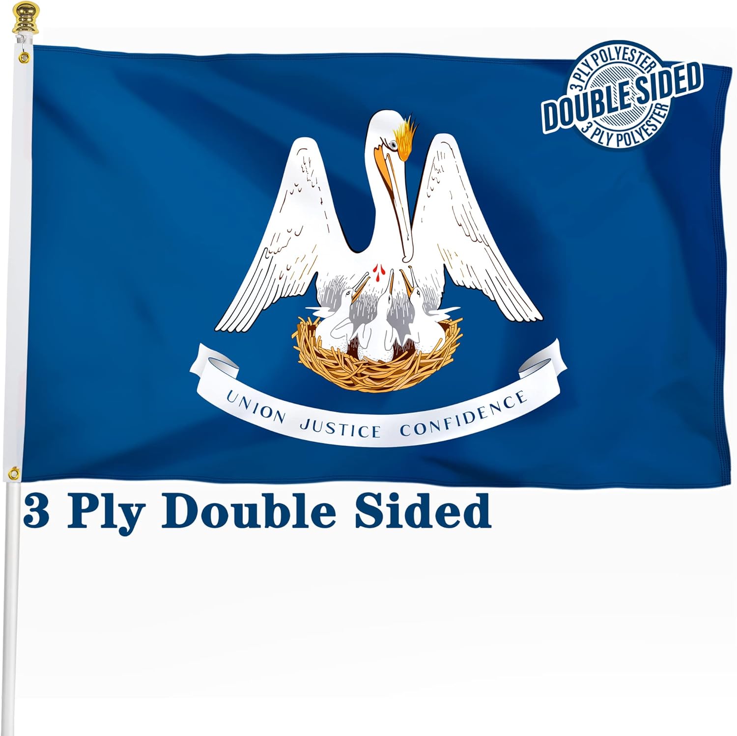 XIFAN Double Sided Louisiana State Flag 3x5 ft, Heavy Duty 3 Ply Durable Polyester, LA Flag with Vibrant Print/4 Rows Hemming/Brass Grommets for Indoor Outdoor Decor
