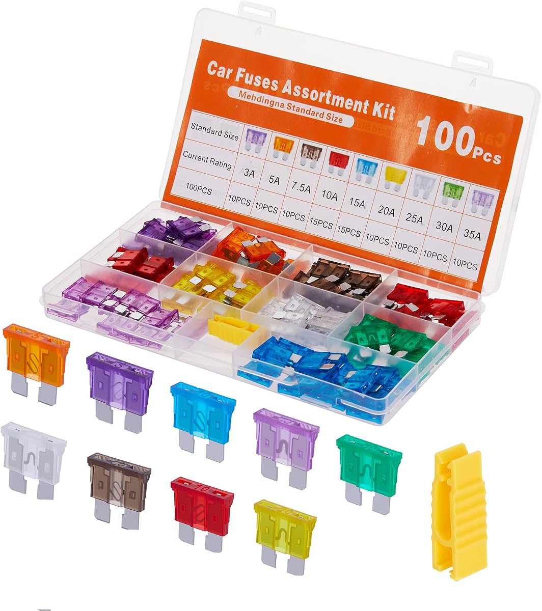 100 Pcs Standard Fuses Kit, Car Fuses Assortment Kit - Standard Size (3A 5A 7.5A 10A 15A 20A 25A 30A 35A) Automotive Blade Fuse for RV, Car, Truck, Marine, Boat, Motorcycle