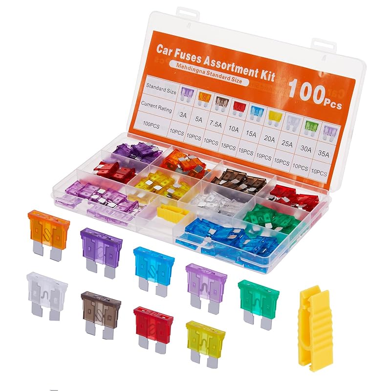 Kit de Fusíveis Automotivos Mehdingna Tipo Lâmina Padrão 3A a 35A com Extrator – 100 unidades