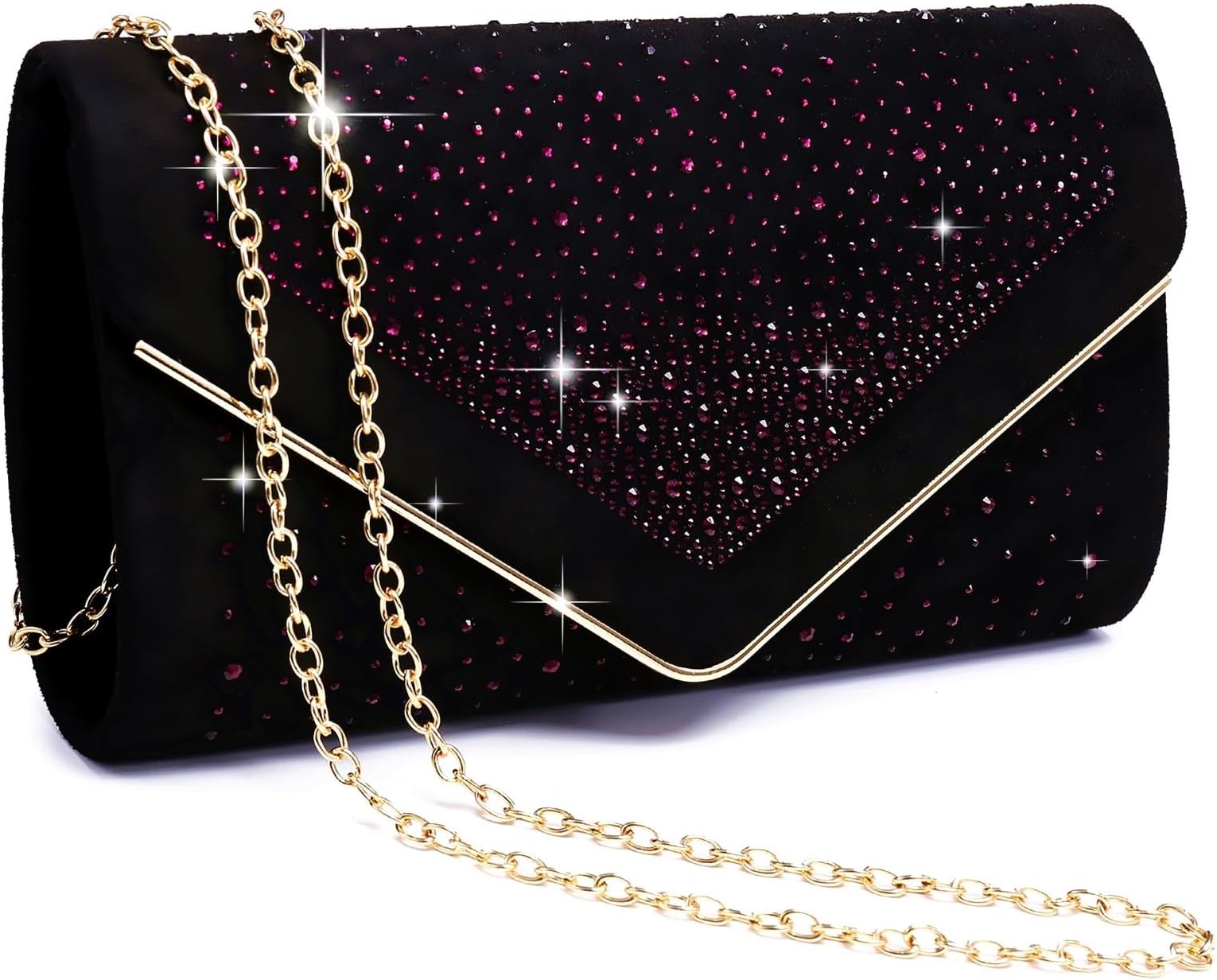 Dasein Women Rhinestone Evening Bag Faux Suede Clutch Formal Party Sparkly Purses Cocktail Wedding Handbag